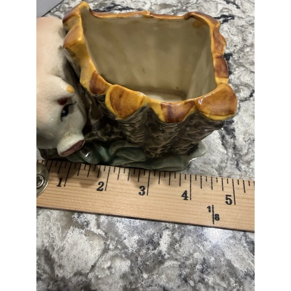 Small Vintage Pig w/ Stump Planter MCM 5x2.5